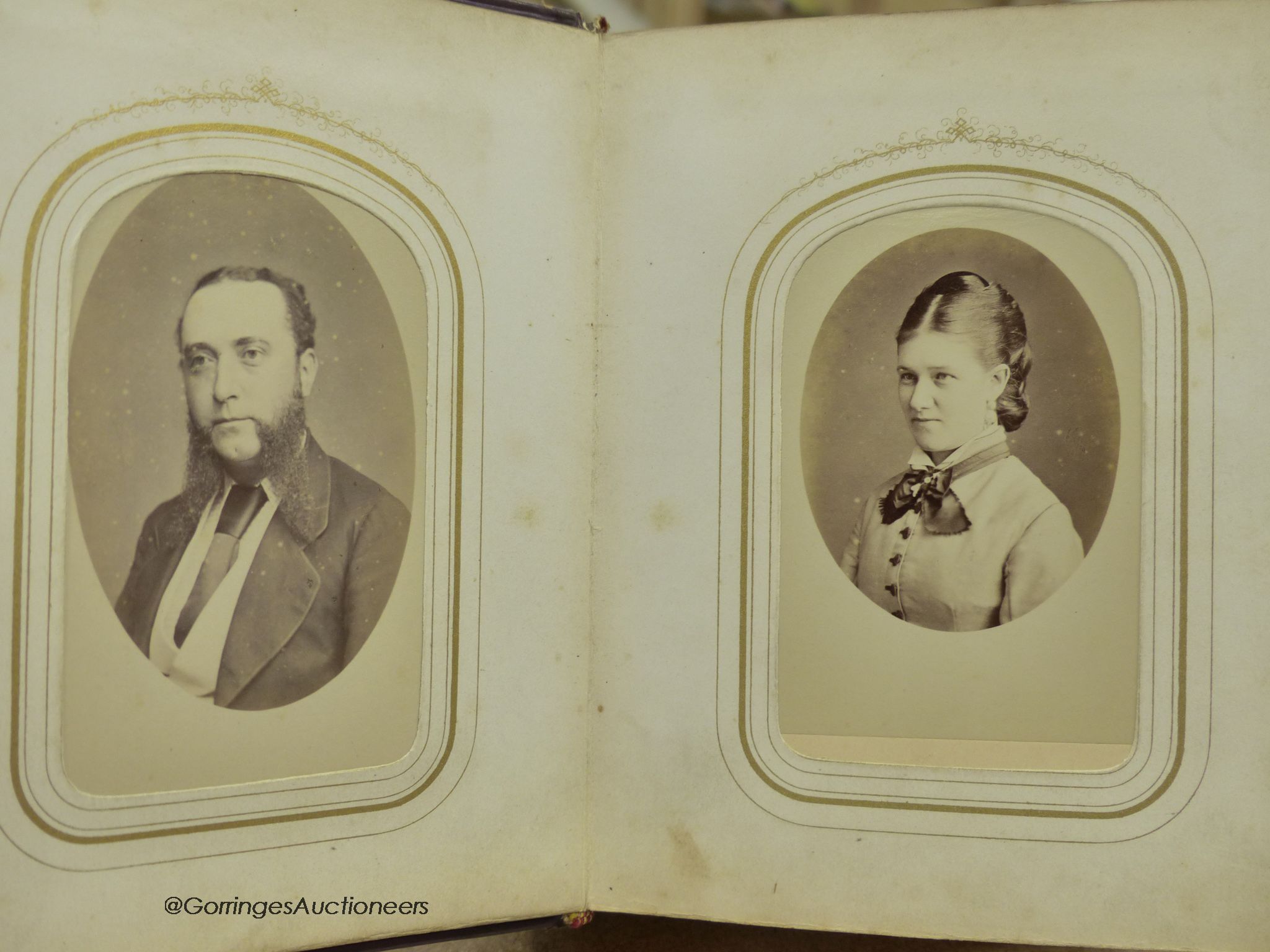 A silver mounted leather writing case, box, a photograph album and Ambrotype.